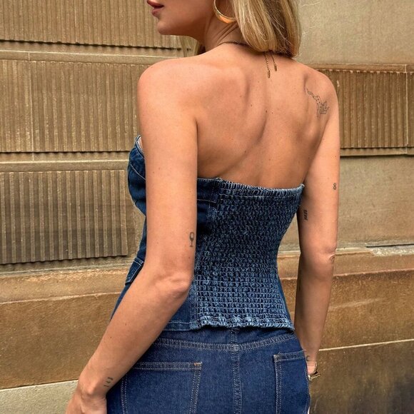 Blue Casual Women's Washed Strapless Camisole Top - Picture 2 of 6